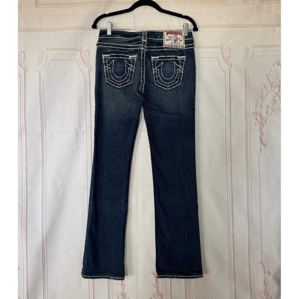 True Religion Johnny Super T Low Rise Dark Wash Y2K Straight Jeans Sz 27x30 USA